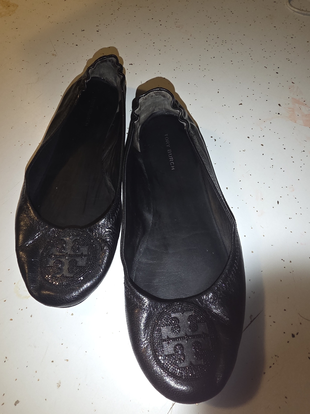 Tory Burch Black Leather Logo Ballet Flats